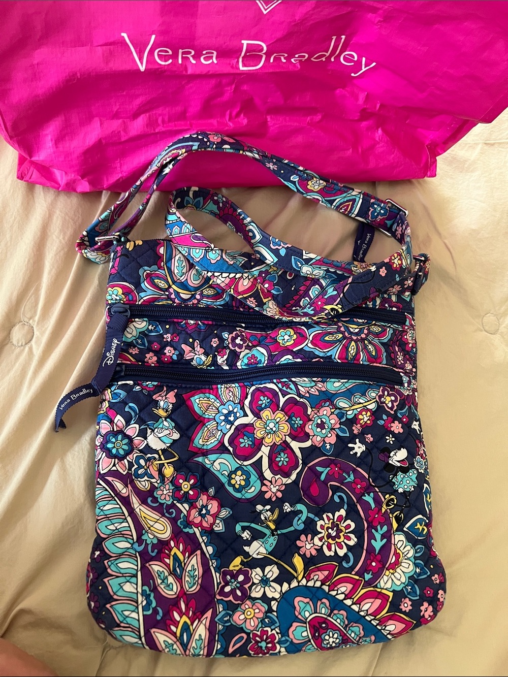 Vera Bradley Sensational Six Paisley Navy Floral Paisley Quilted Crossbody